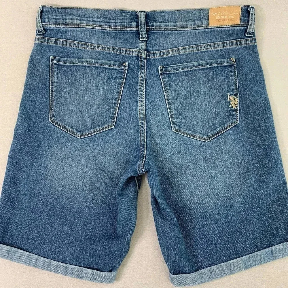 U.S. Polo Assn. Women's Denim Bermuda Jeans Shorts Stretchy Washed Blue Size 10